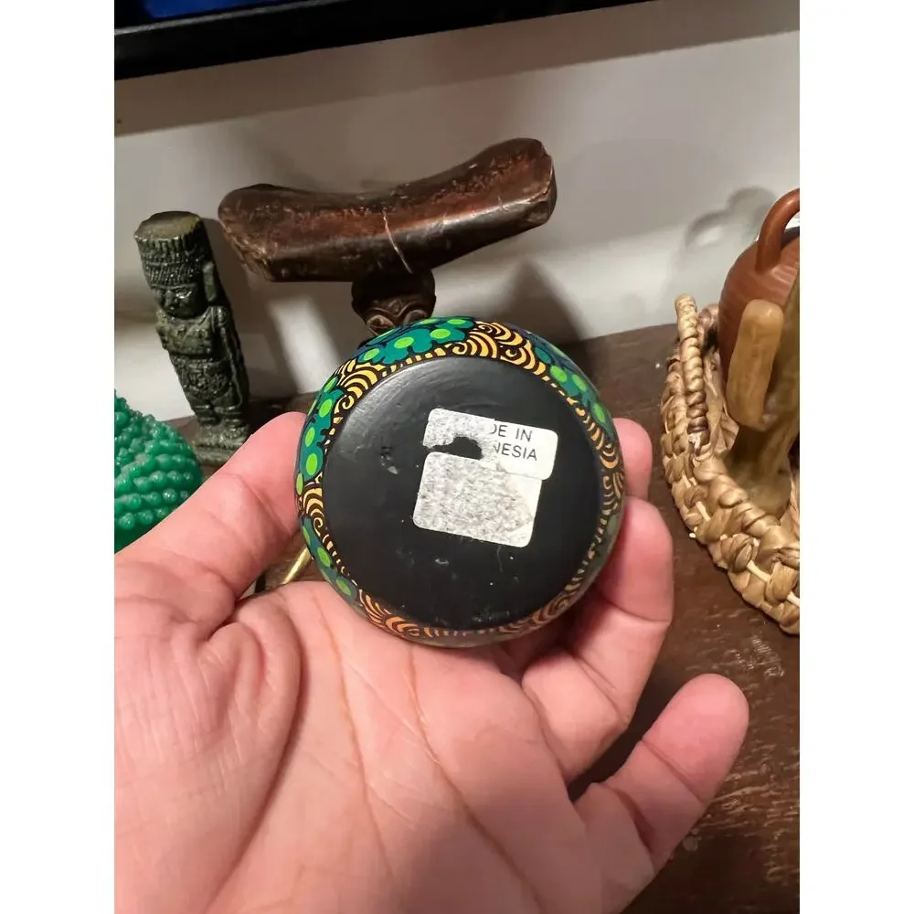 Vintage Hand Painted Indian Papier Mâché Lidded Box Folk Art Elephant Decor